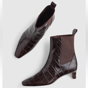 NEW Madewell Dimes Chelsea Boot Croc Brown Coffee Bean Leather Kitten Heel Sz 9